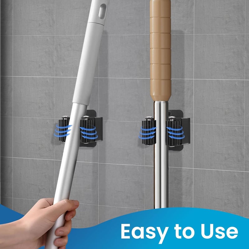 Yiows Broom Holder Wall Mount, 4PCS Broom Hanger Wall Mount, Stainless Steel Heavy Duty Mop Holder Broom Mop Hanger Wall with Screws, Garden Outdoor Tool Organizer Rack Broom Hanger (Black) - Image 4